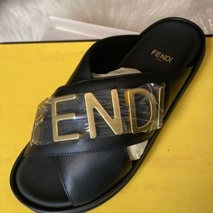 Fendi Log Letter CrissCross Slides